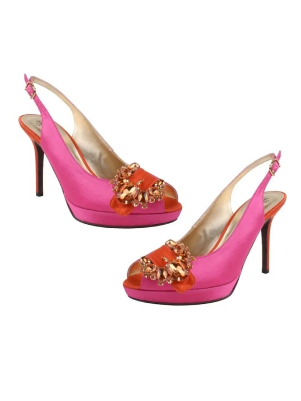 brand new Pink & Orange J Renee REGINA Peeptoe Satin Shoes with Jewels in Size 8